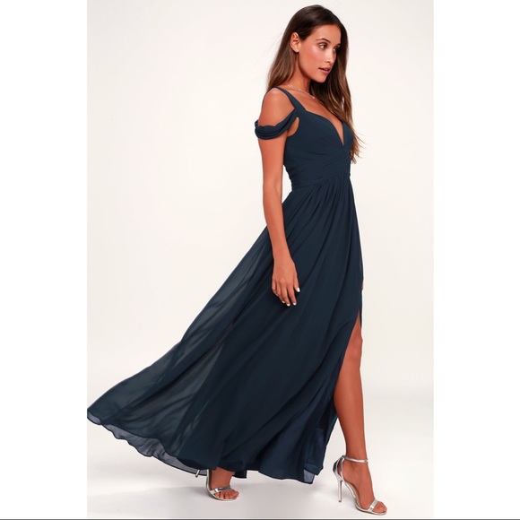 NWT Lulu’s Ocean of Elegance Navy Blue Maxi Dress - Picture 3 of 5